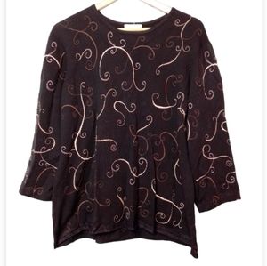 Foxcroft embroidered light sweater black XL